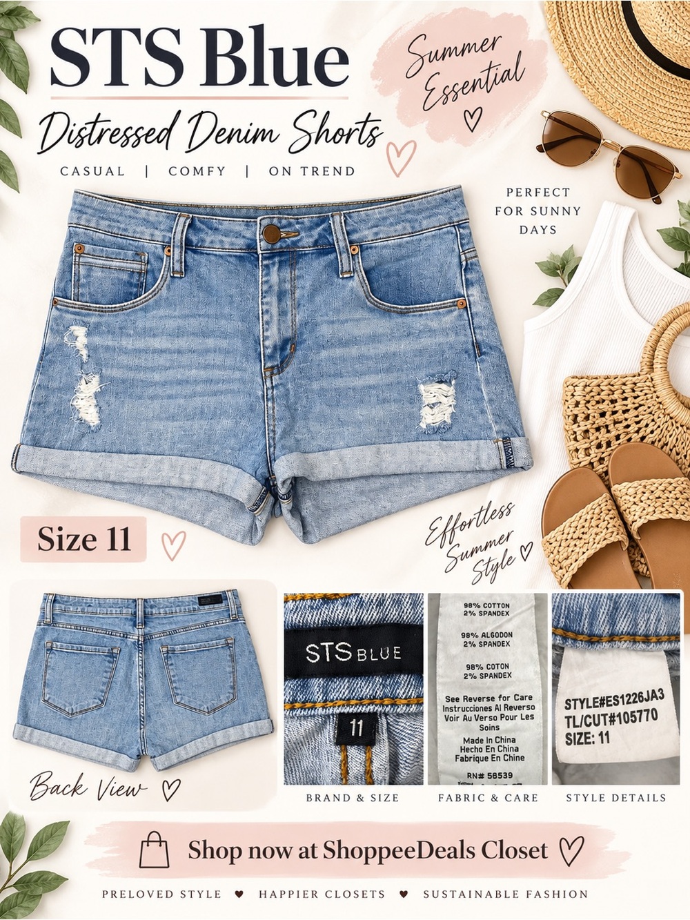 STS Blue Distressed Light Wash Denim Shorts Size 11